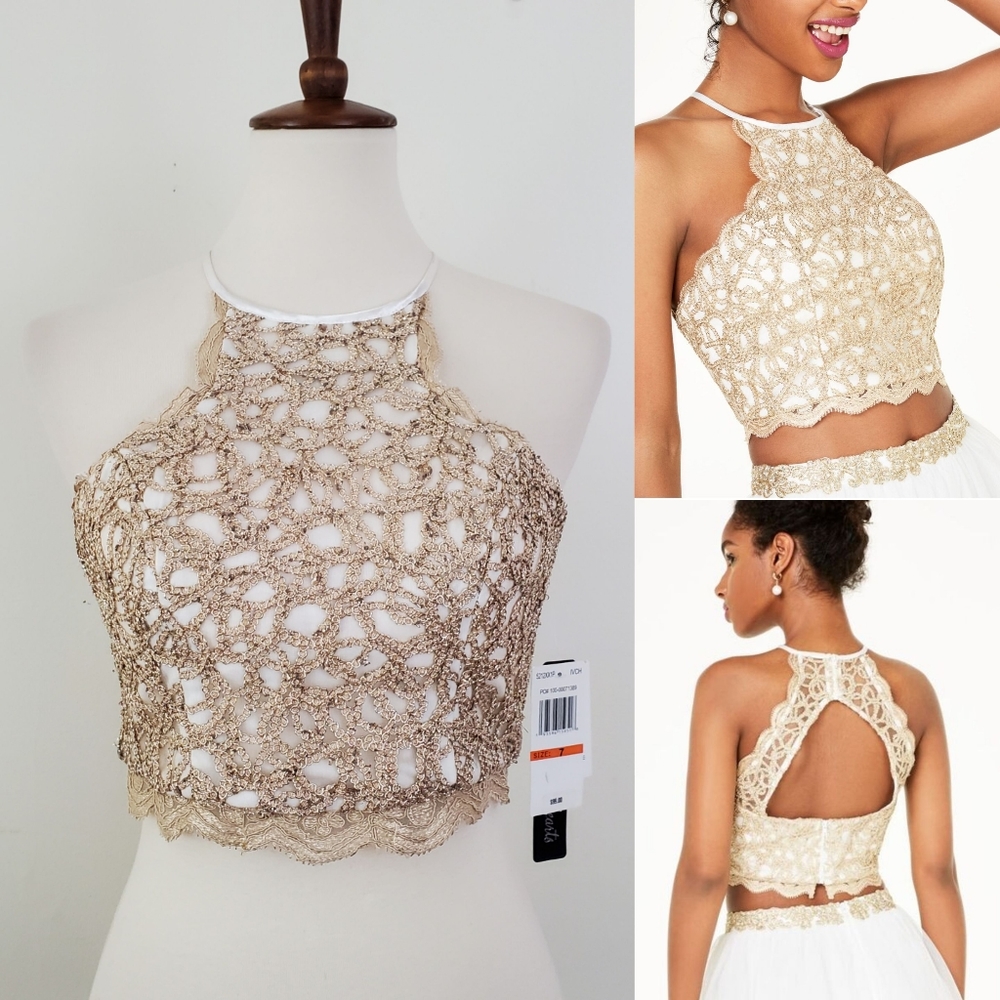 NWT Sequin Hearts Lace Formal Party Crop Top